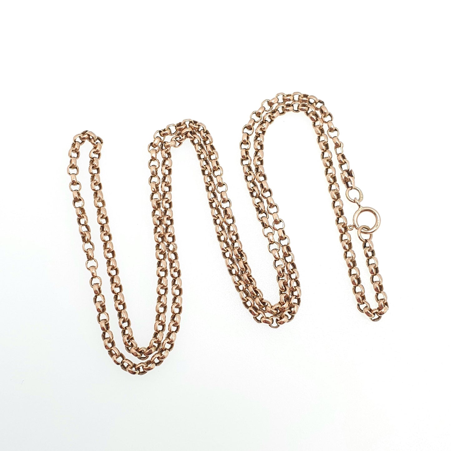 Antique 9ct 9k Gold Chain Necklace Victorian Rolo Belcher Link Solid 375 55cm 21.65" 6.33g Genuine Vintage Womens Jewelry