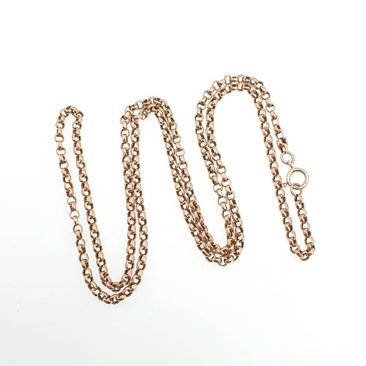 Antique 9ct 9k Gold Chain Necklace Victorian Rolo Belcher Link Solid 375 55cm 21.65" 6.33g Genuine Vintage Womens Jewelry