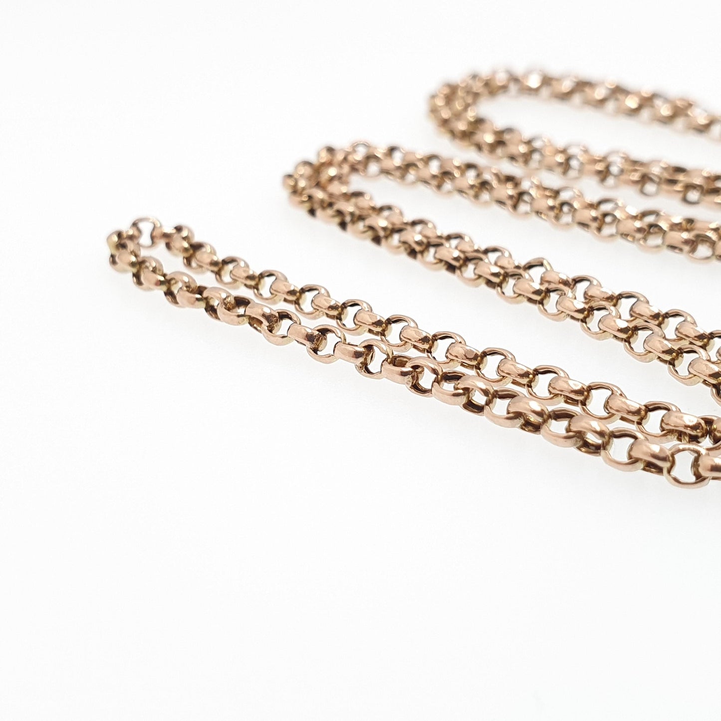 Antique 9ct 9k Gold Chain Necklace Victorian Rolo Belcher Link Solid 375 55cm 21.65" 6.33g Genuine Vintage Womens Jewelry