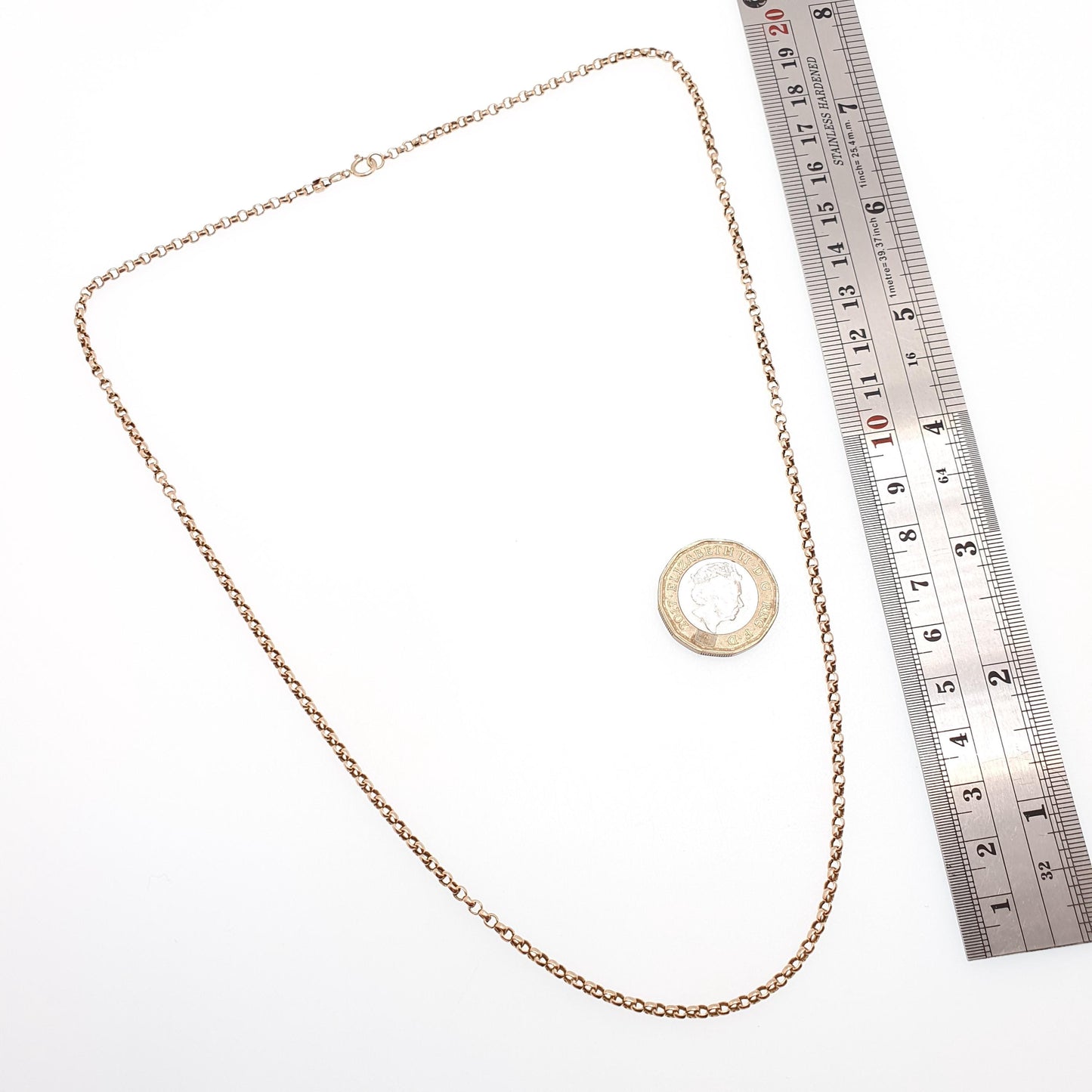 Antique 9ct 9k Gold Chain Necklace Victorian Rolo Belcher Link Solid 375 55cm 21.65" 6.33g Genuine Vintage Womens Jewelry