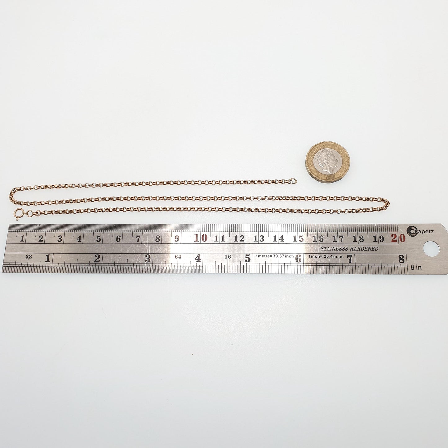 Antique 9ct 9k Gold Chain Necklace Victorian Rolo Belcher Link Solid 375 55cm 21.65" 6.33g Genuine Vintage Womens Jewelry