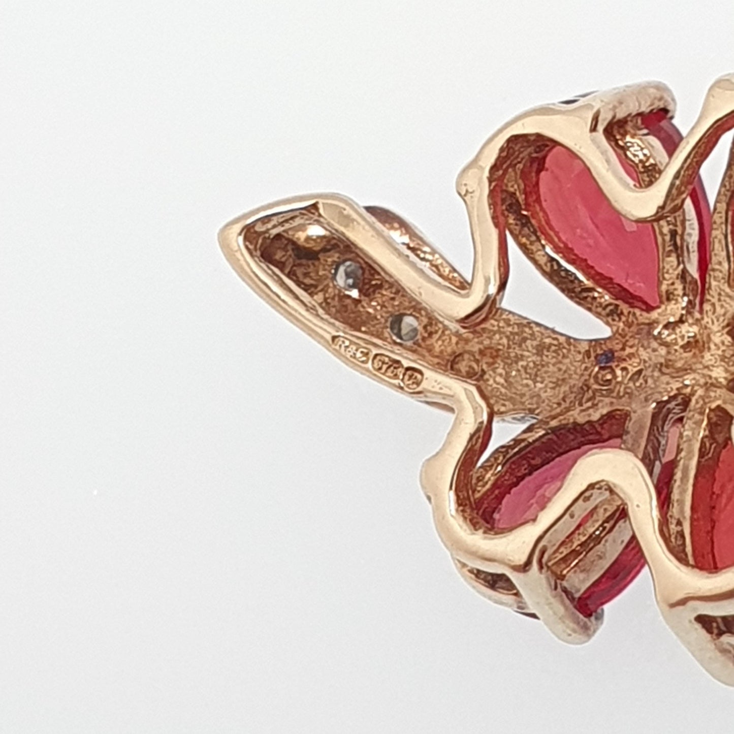 Vintage 9k 9ct Gold Ruby & Diamond Necklace Pendant Flower Shape Solid 375 Womens Jewelry Retro Jewellery
