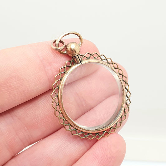 Antique Rose Rolled Gold Locket Picture Pendant Gold Filled Double Sided Round Circle Necklace Photo Vintage