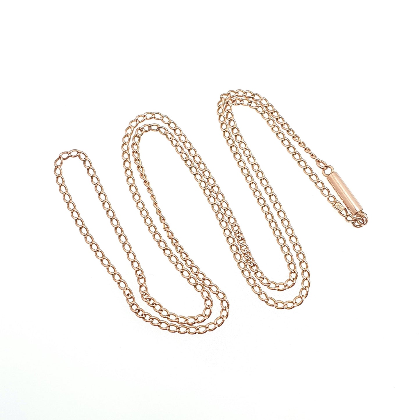 Antique 9ct 9k Rose Gold Chain Necklace Curb Link Victorian Solid 375 51cm 20" 4.47g Barrel Clasp Vintage Womens Jewelry