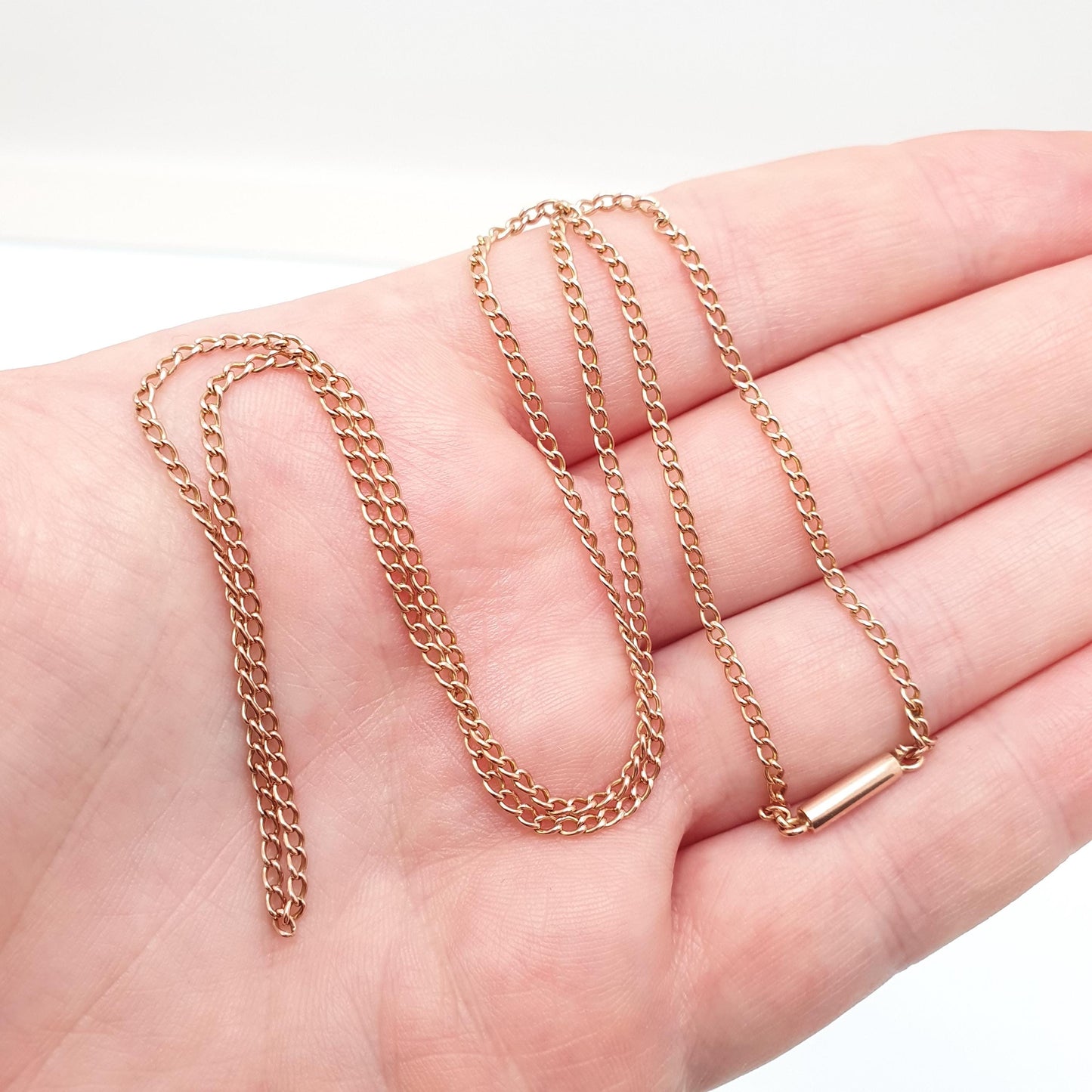 Antique 9ct 9k Rose Gold Chain Necklace Curb Link Victorian Solid 375 51cm 20" 4.47g Barrel Clasp Vintage Womens Jewelry