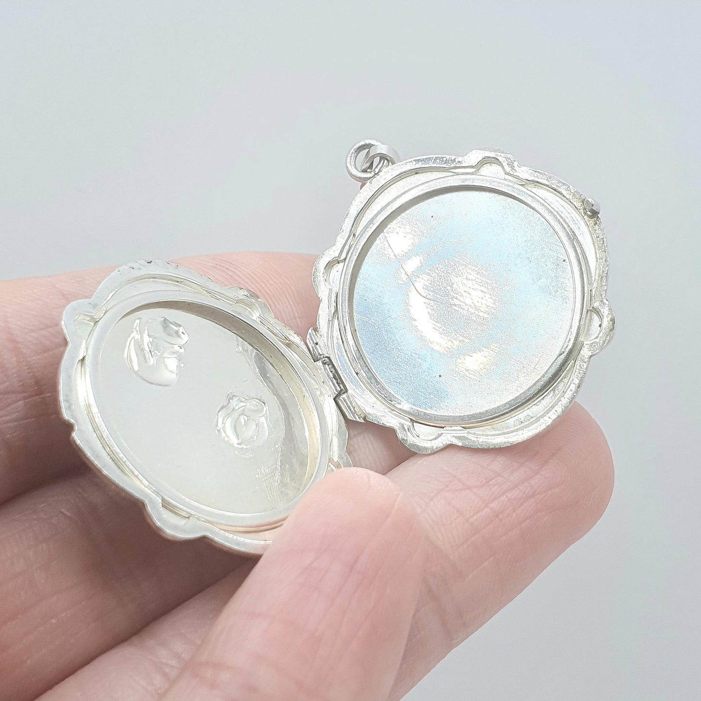 Vintage Sterling Silver Rose Locket Flower Embossed Sunburst Pattern Necklace Pendant Photo Gift Jewelry Womens Jewellery Ladies Large