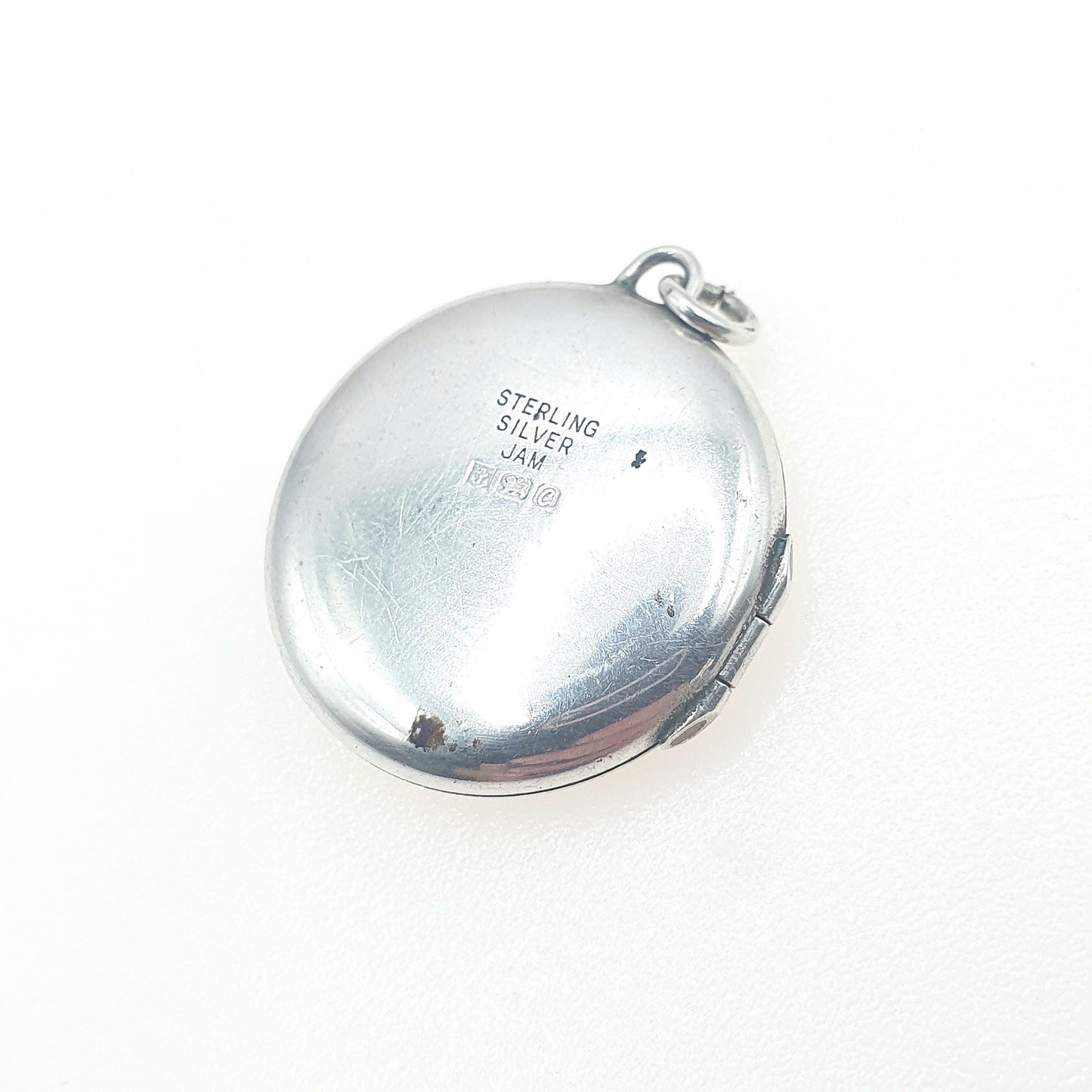 Vintage Sterling Silver Round Locket Circle Engraved Picture Photo 1977 Pendant Necklace Ladies Womens Jewelry Jewellery Mens