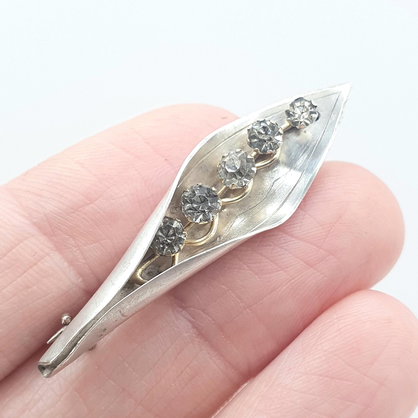 Antique Sterling Silver Diamond Paste Flower Brooch Floral Lily Shape Vintage Womens Unisex Jewelry Jewellery