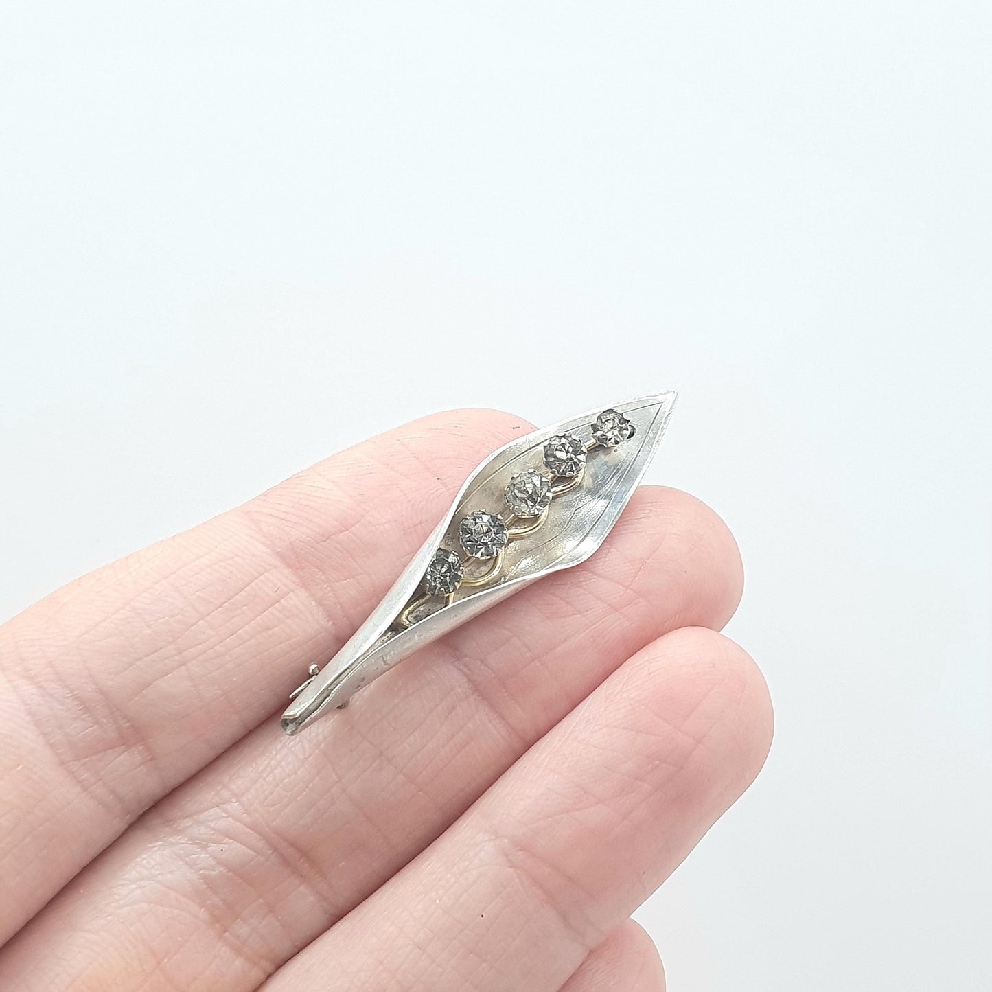 Antique Sterling Silver Diamond Paste Flower Brooch Floral Lily Shape Vintage Womens Unisex Jewelry Jewellery