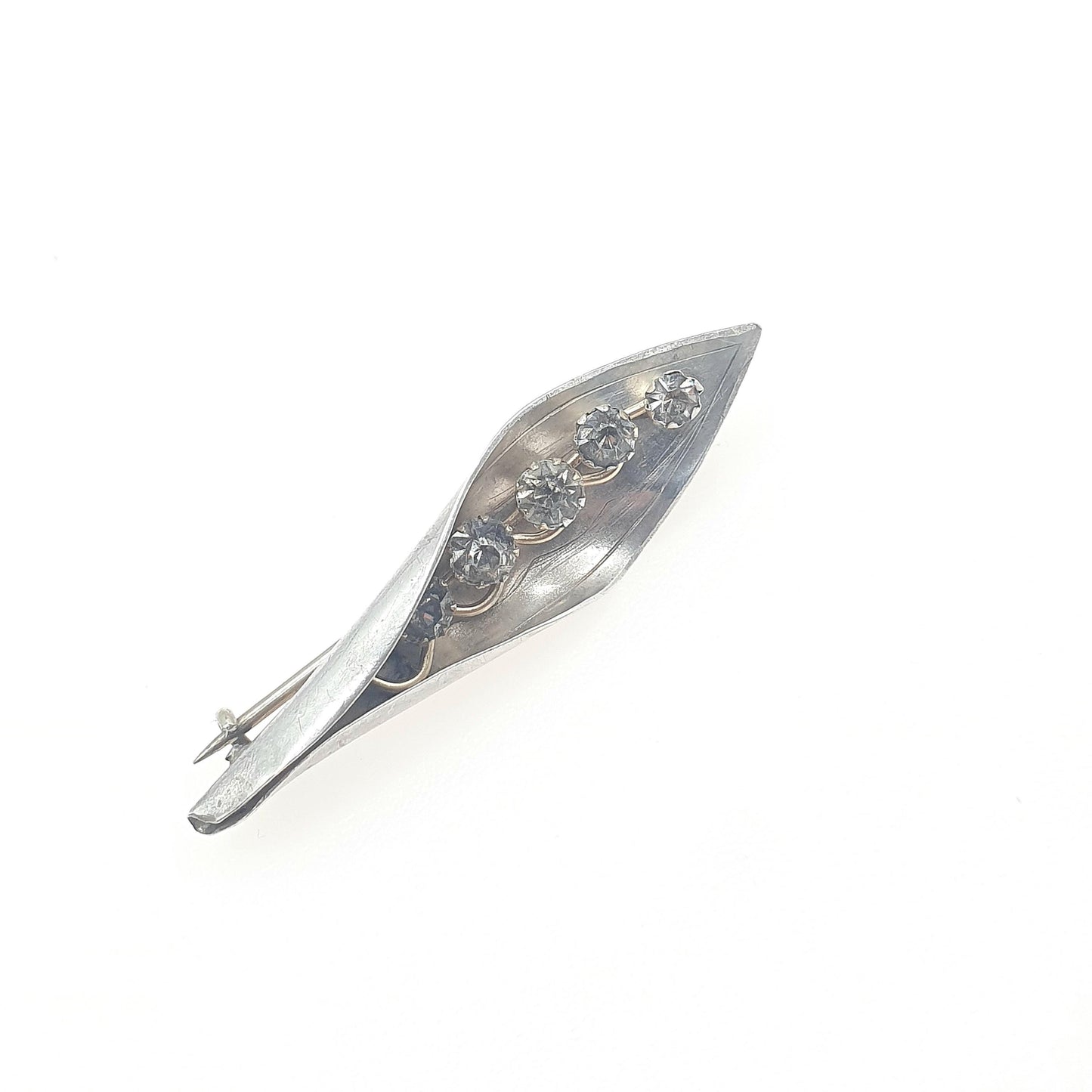 Antique Sterling Silver Diamond Paste Flower Brooch Floral Lily Shape Vintage Womens Unisex Jewelry Jewellery