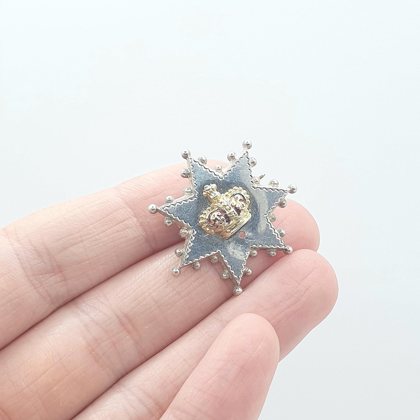 Antique Solid Silver Crown & Star Brooch Celestial Royal British Vintage 1800s Jewelry Jewellery Women’s Men’s Unisex