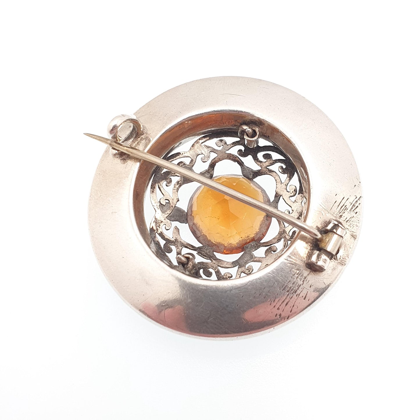 Antique Scottish Sterling Silver Citrine Brooch Pin Bloodstone Red  Jasper Victorian Gemstone Jewelry Jewellery Vintage