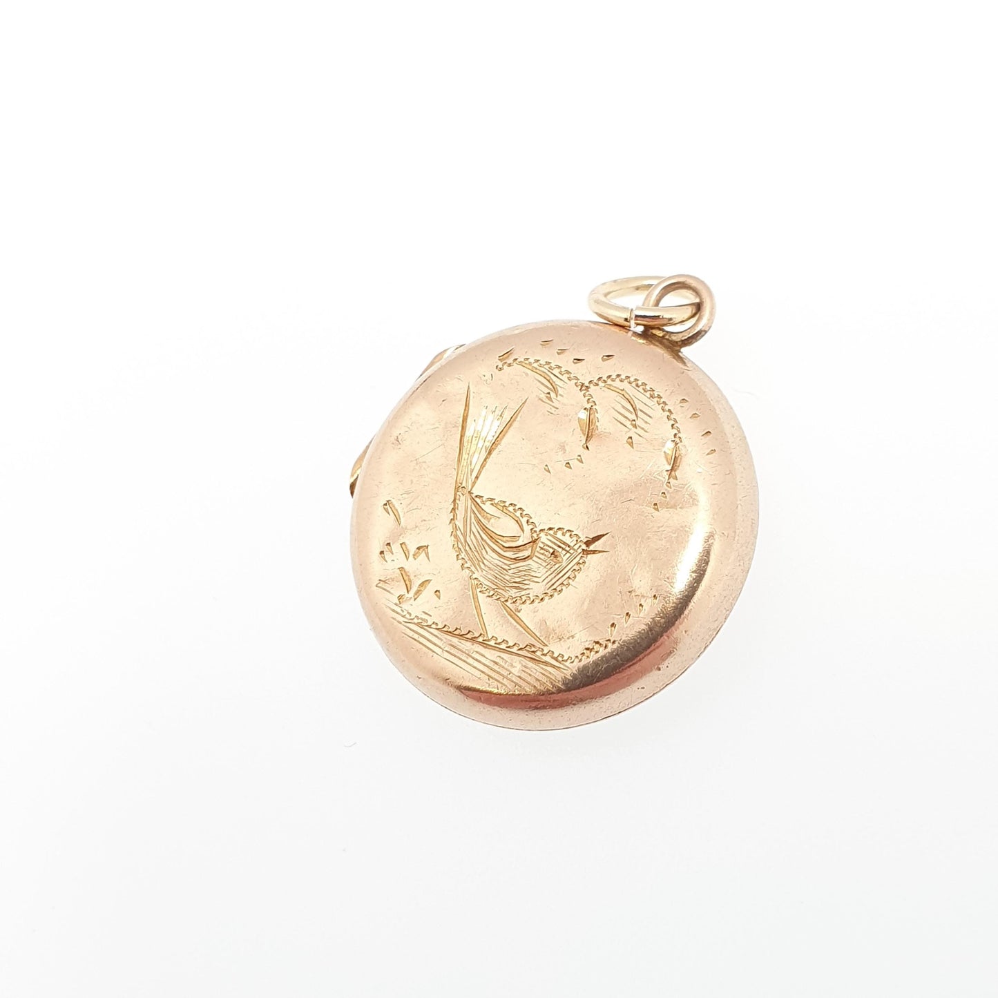 Antique 9ct Rose Gold Bird Locket Solid 9k 375 Small Round Circle Pendant Back & Front Necklace Jewelry Womens Jewellery