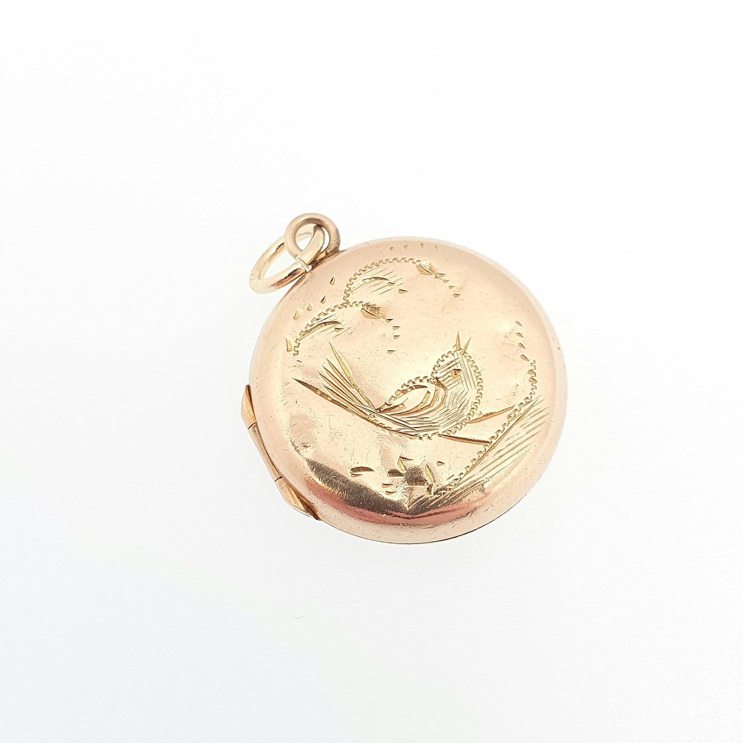 Antique 9ct Rose Gold Bird Locket Solid 9k 375 Small Round Circle Pendant Back & Front Necklace Jewelry Womens Jewellery