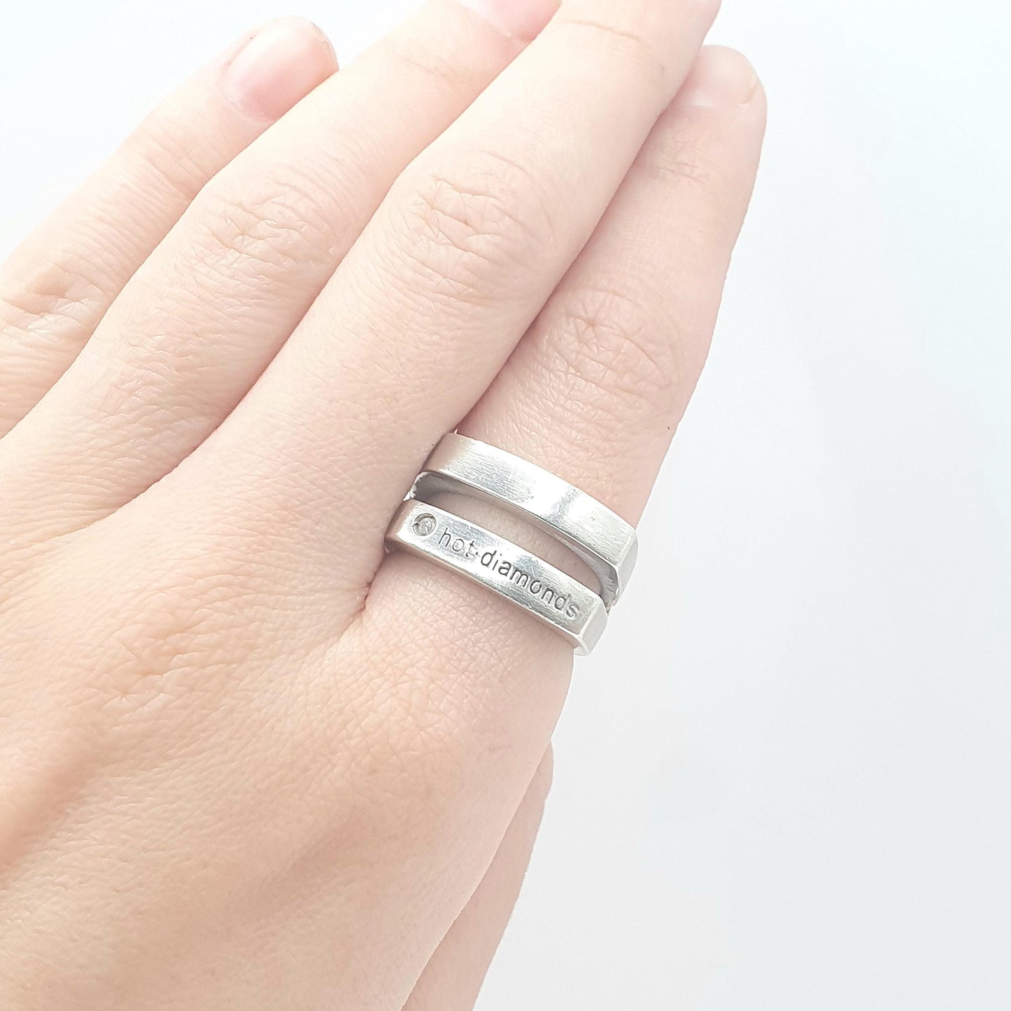 Retro Sterling Silver ‘Hot Diamonds’ Ring Real Diamond Heavy Chunky Y2K Solid 925 Womens Jewelry Vintage Jewellery