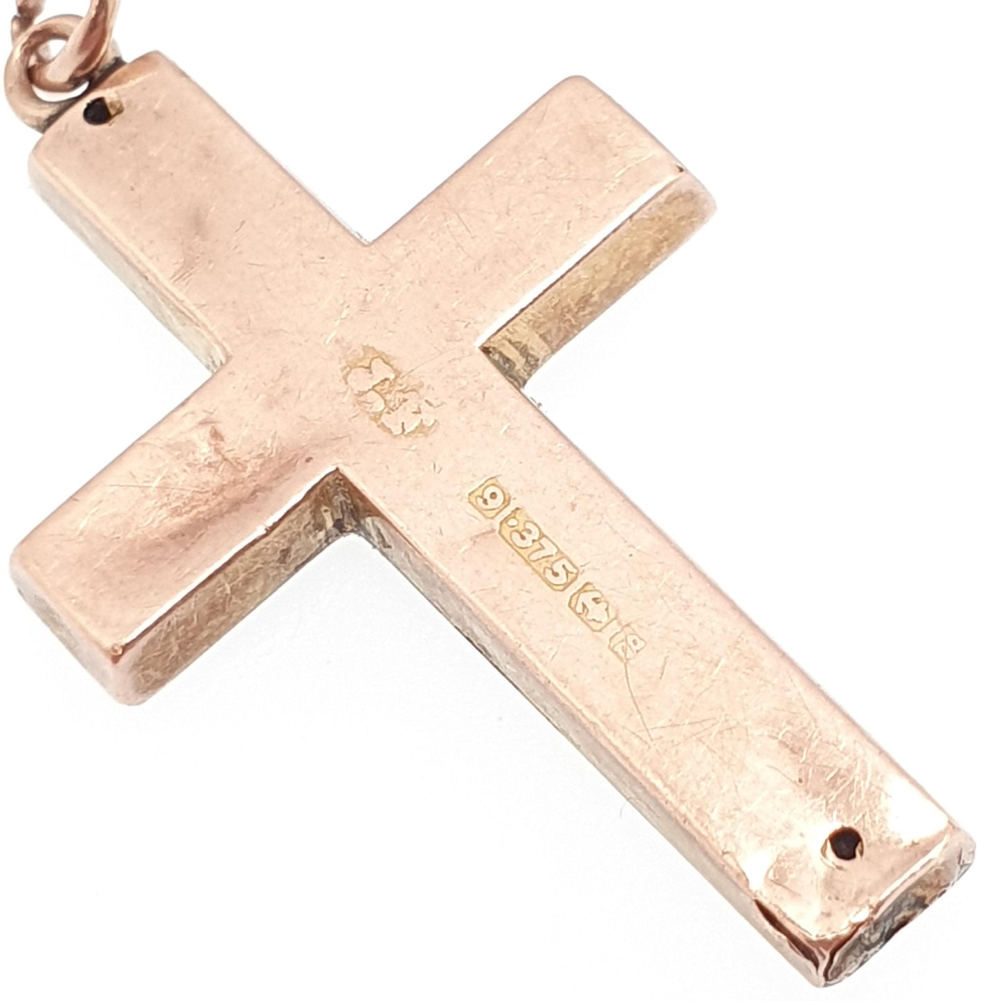 Antique 9ct 9k Rose Gold Jesus On The Cross Necklace Crucifix Pendant 1917 Hallmark Solid 9kt Vintage Womens Mens Jewellery Jewelry