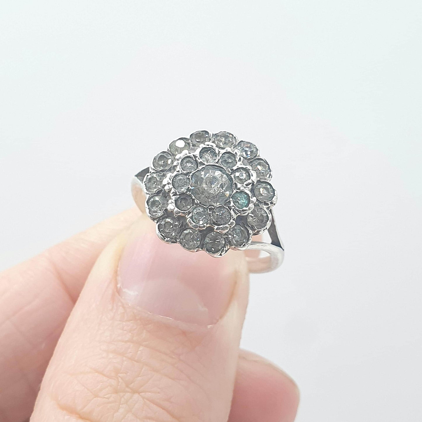 Antique Victorian Solid Silver Diamond Paste Ring Cluster Statement Vintage Jewelry UKL US5.75 Mens Jewellery Unisex Womens UKQ US8.25