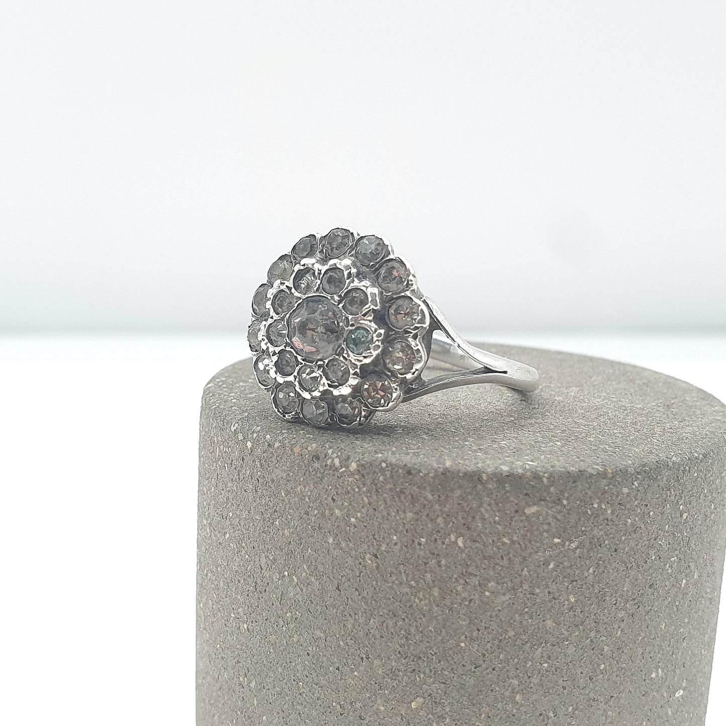 Antique Victorian Solid Silver Diamond Paste Ring Cluster Statement Vintage Jewelry UKL US5.75 Mens Jewellery Unisex Womens UKQ US8.25