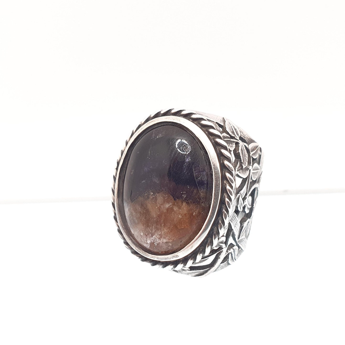 Antique Blue John Solid Silver Ring Victorian Arts And Crafts Oval Solitaire Signet 1920s Bleu Jaune Fluorite Gemstone Jewelry Jewellery