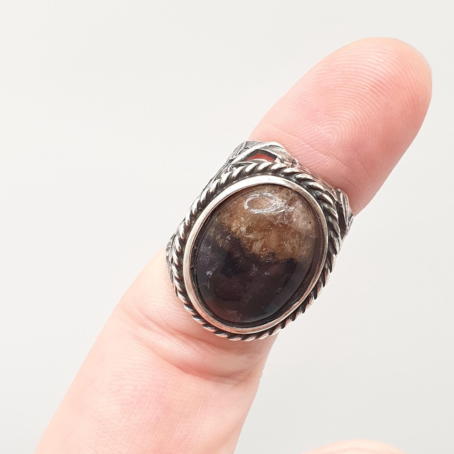 Antique Blue John Solid Silver Ring Victorian Arts And Crafts Oval Solitaire Signet 1920s Bleu Jaune Fluorite Gemstone Jewelry Jewellery