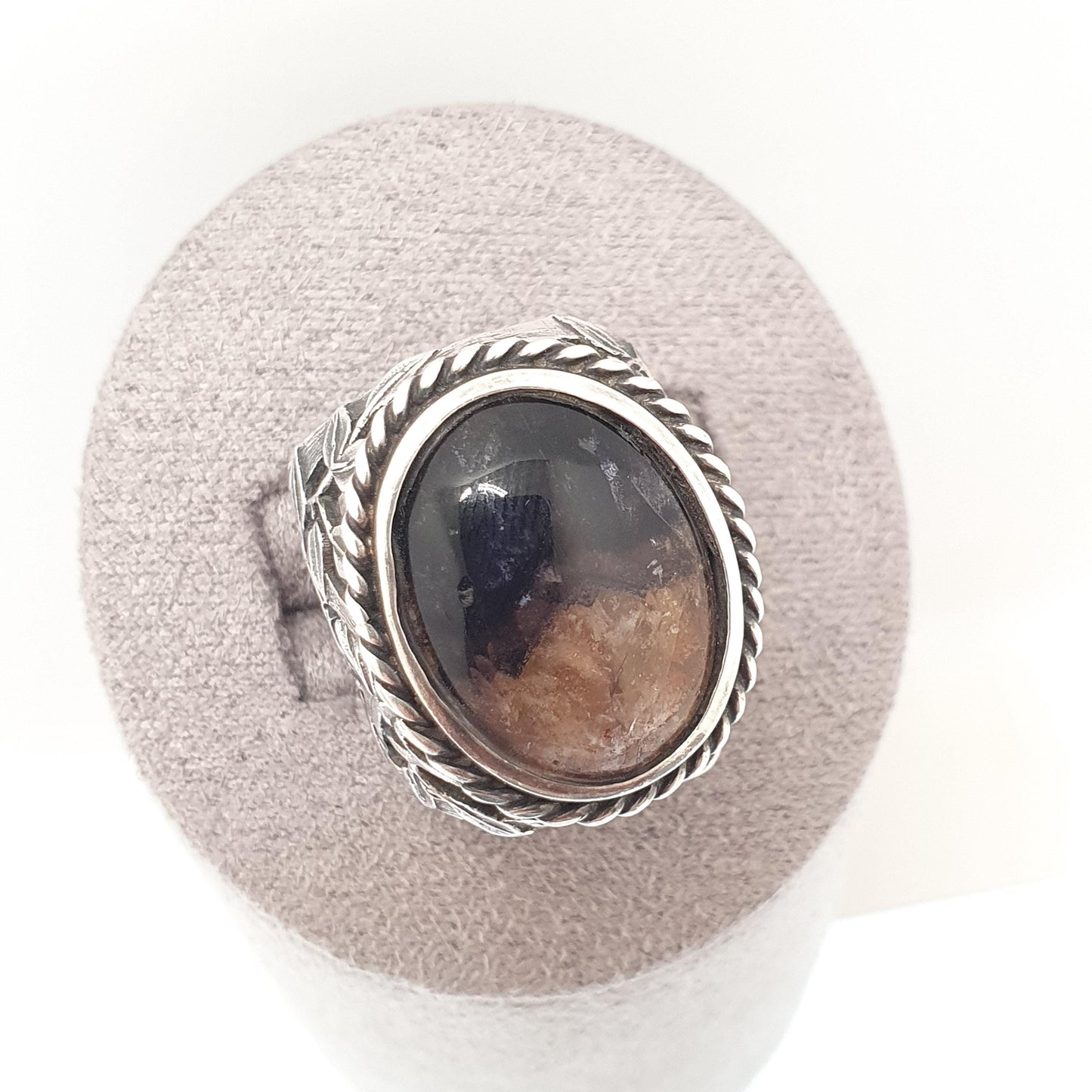 Antique Blue John Solid Silver Ring Victorian Arts And Crafts Oval Solitaire Signet 1920s Bleu Jaune Fluorite Gemstone Jewelry Jewellery