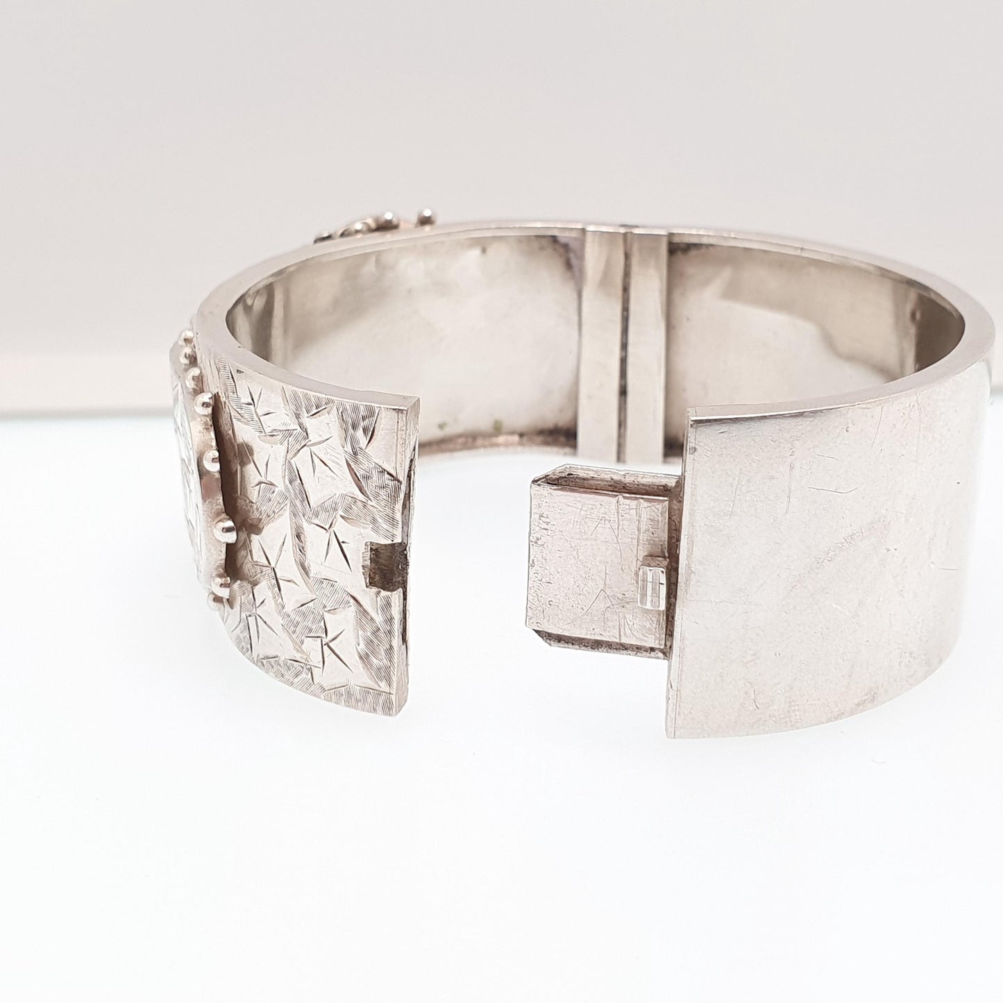 Antique Victorian Sterling Silver Buckle Bracelet Snap Bangle 1886 Hallmark 35.61g Belt Hand Engraved Fine Estate 1800s Belt Vintage Womens