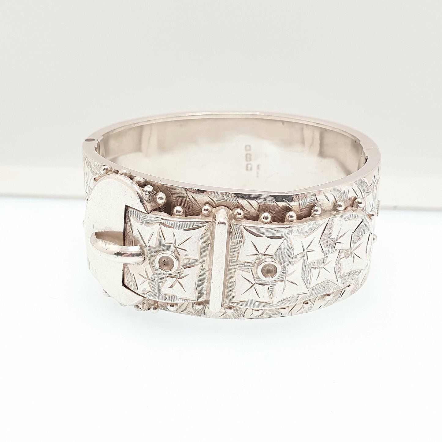 Antique Victorian Sterling Silver Buckle Bracelet Snap Bangle 1886 Hallmark 35.61g Belt Hand Engraved Fine Estate 1800s Belt Vintage Womens