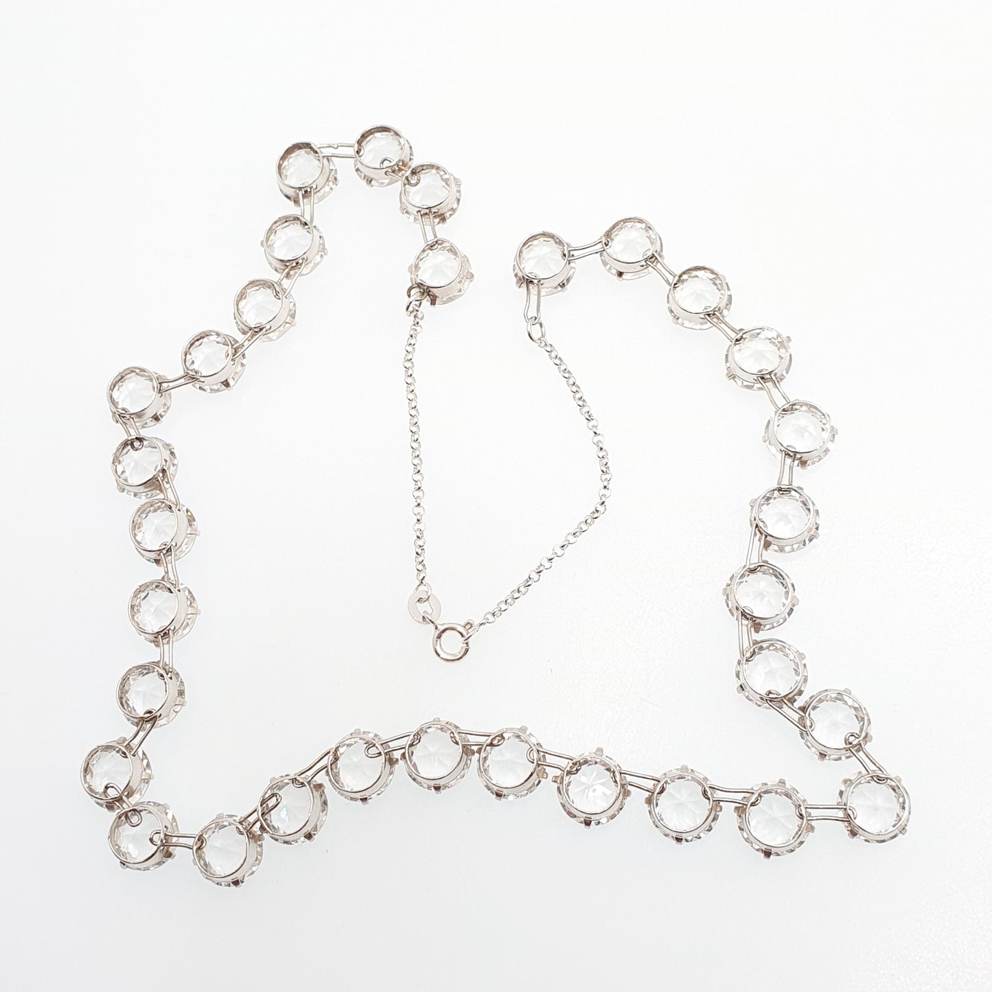 Antique Sterling Silver Diamond Paste Riviera Necklace White Pastes Round Cut Art Deco Cocktail Sparkly Womens Vintage Jewelry Jewellery