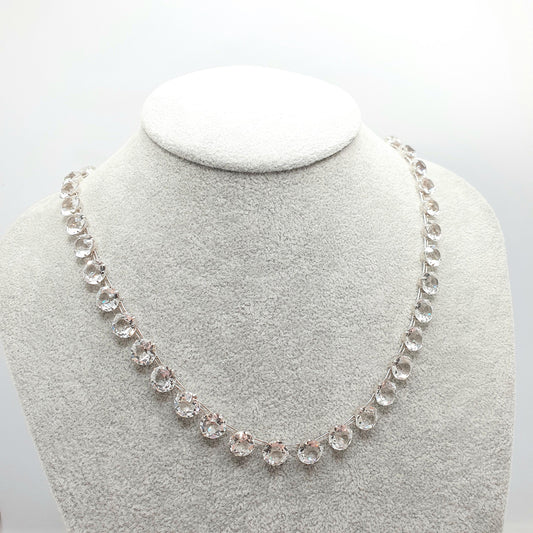 Antique Sterling Silver Diamond Paste Riviera Necklace White Pastes Round Cut Art Deco Cocktail Sparkly Womens Vintage Jewelry Jewellery