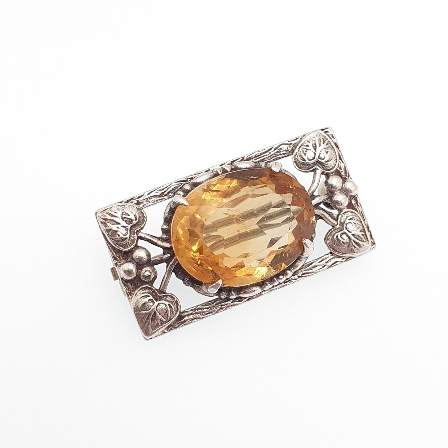 Antique Bernard Instone Sterling Silver Citrine Brooch Very Rare Art Nouveau Genuine Real Gemstone Quartz Oval Vintage Jewelry Jewellery