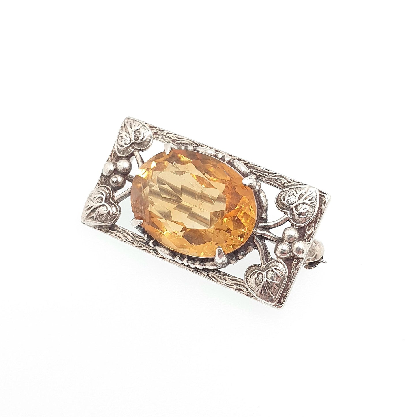 Antique Bernard Instone Sterling Silver Citrine Brooch Very Rare Art Nouveau Genuine Real Gemstone Quartz Oval Vintage Jewelry Jewellery