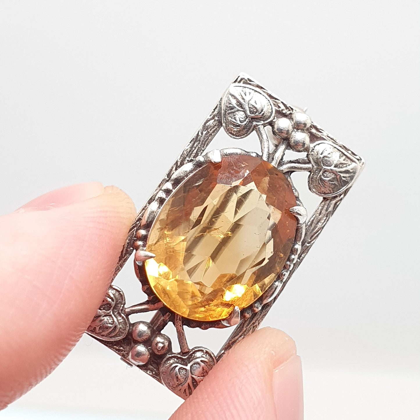 Antique Bernard Instone Sterling Silver Citrine Brooch Very Rare Art Nouveau Genuine Real Gemstone Quartz Oval Vintage Jewelry Jewellery