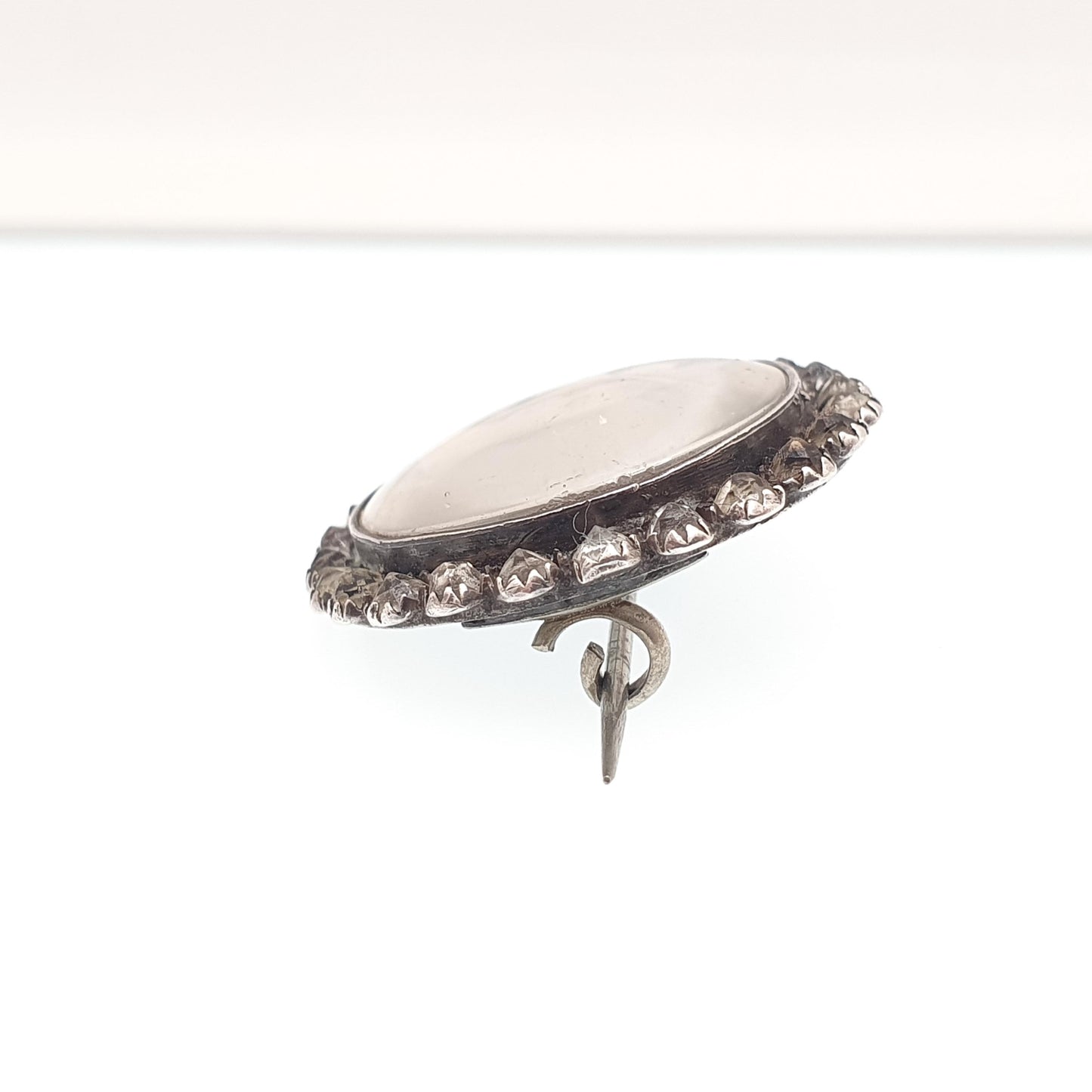 Antique Victorian Hand Painted Diamond Paste Solid Silver Brooch Portrait Picture Painting 1889 Vintage Fine Jewelry Jewellery