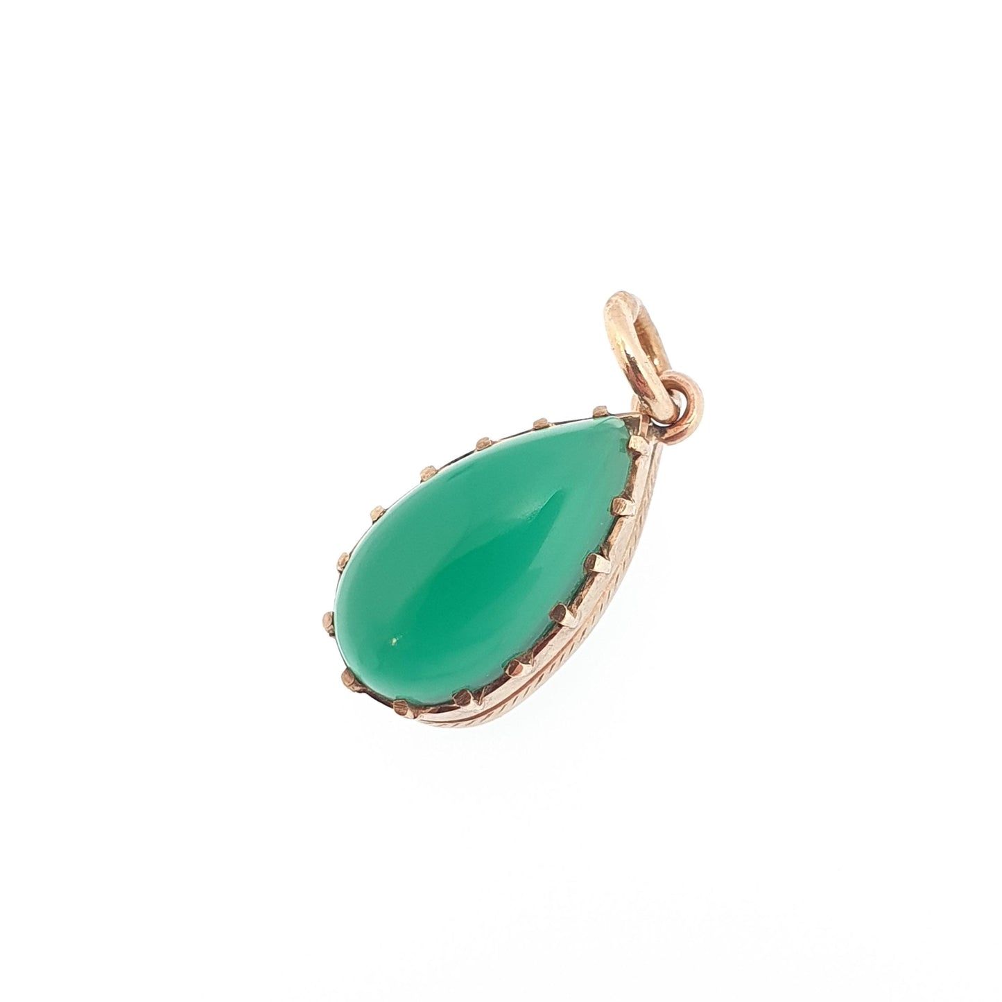 Antique Art Deco 9ct Gold Chrysoprase Pendant Necklace Solid 9k 375 Pear Cabochon 1920s Vintage Green Gemstone Jewelry Jewellery