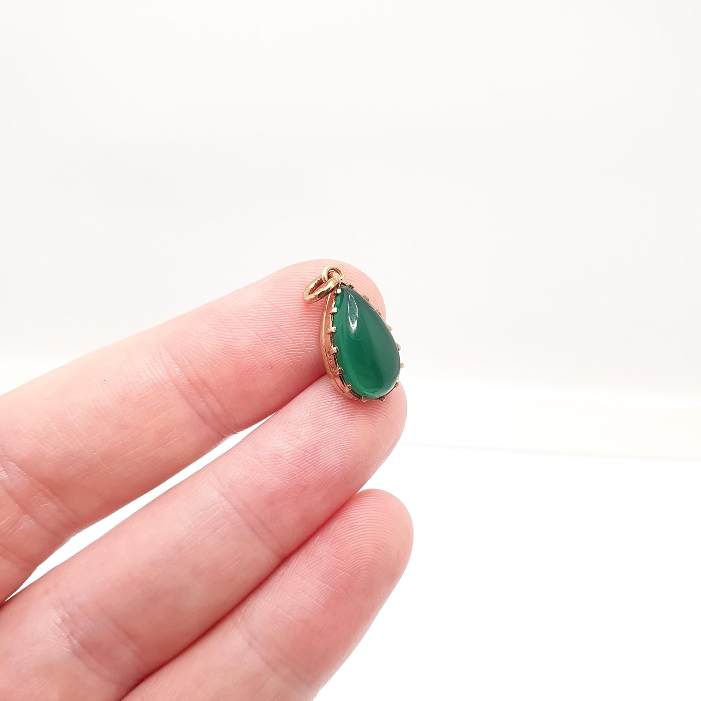 Antique Art Deco 9ct Gold Chrysoprase Pendant Necklace Solid 9k 375 Pear Cabochon 1920s Vintage Green Gemstone Jewelry Jewellery