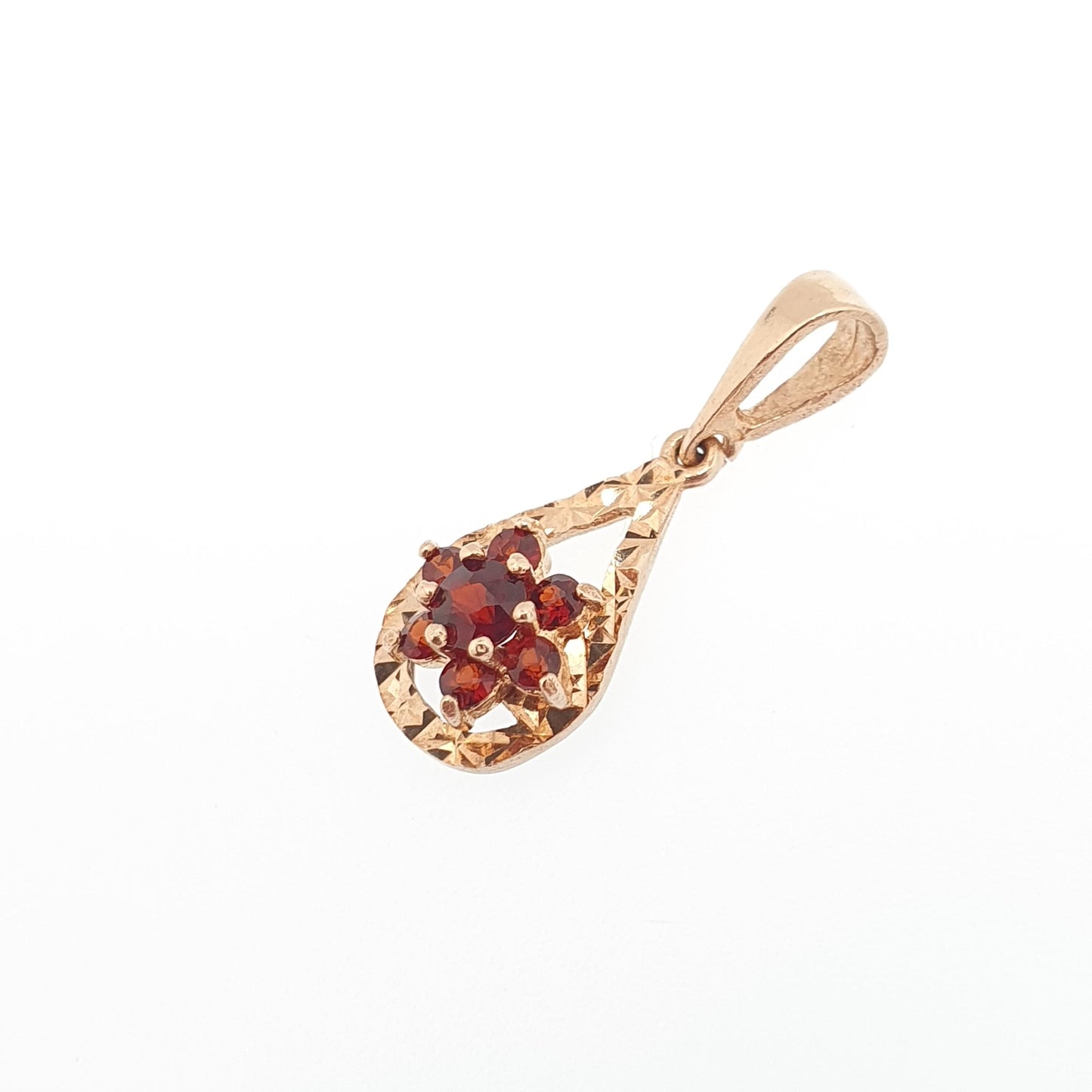 Vintage 9ct 9k Gold Garnet Pendant Necklace Bohemian Style Genuine Red Gemstone Teardrop Pear Cluster Solid 375 Womens Jewellery Jewelry