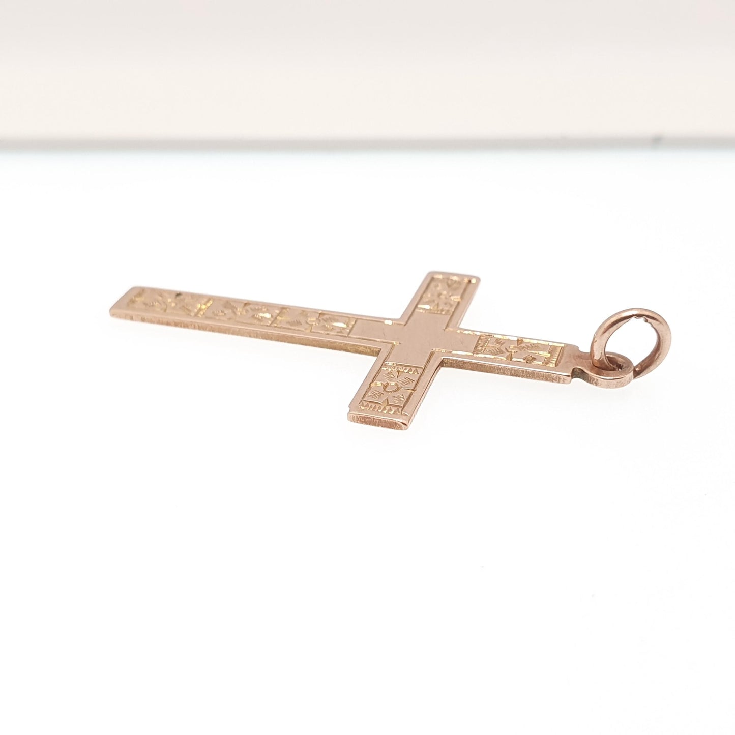Antique 9ct 9k Rose Gold Crucifix Necklace Cross Pendant Etched Engraved Solid 375 Vintage Christian Jewellery Jewelry