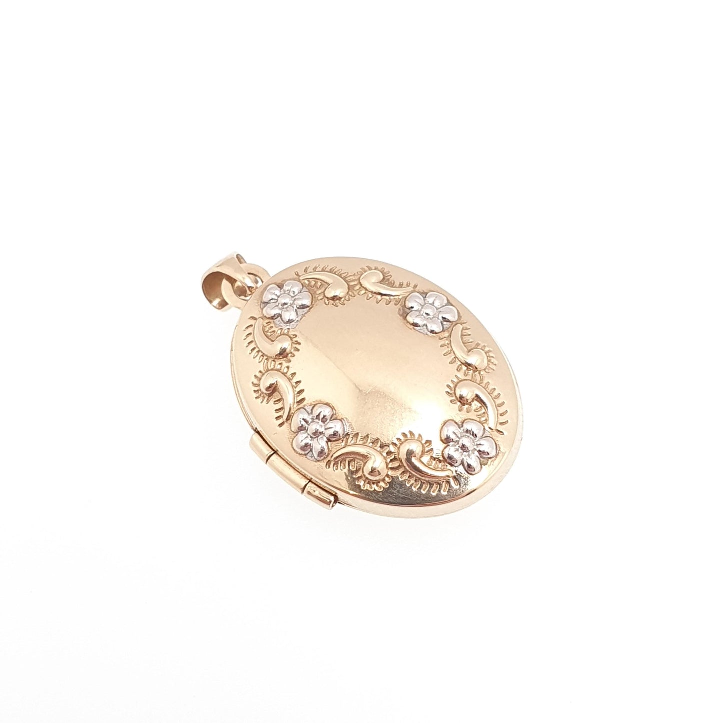 Vintage Solid 9ct 9k Gold Locket Oval All 375 9 Carat Gold Flower Embossed Necklace Photo Picture Pendant