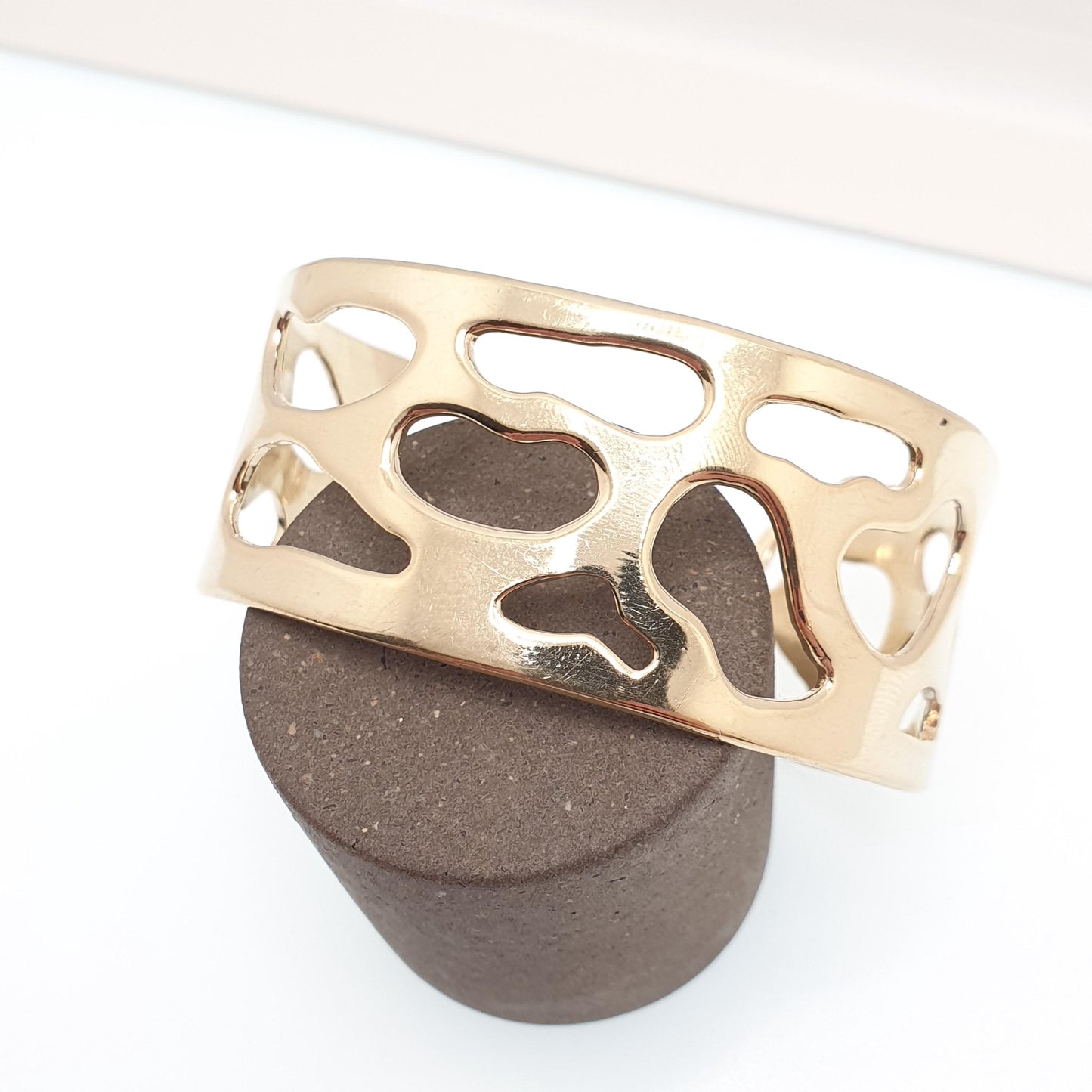 Vintage Gold on Sterling Silver Cuff Bangle Bracelet Leopard Spots Gold Gilt Solid 925 40.85g Chunky Womens Jewelry Jewellery