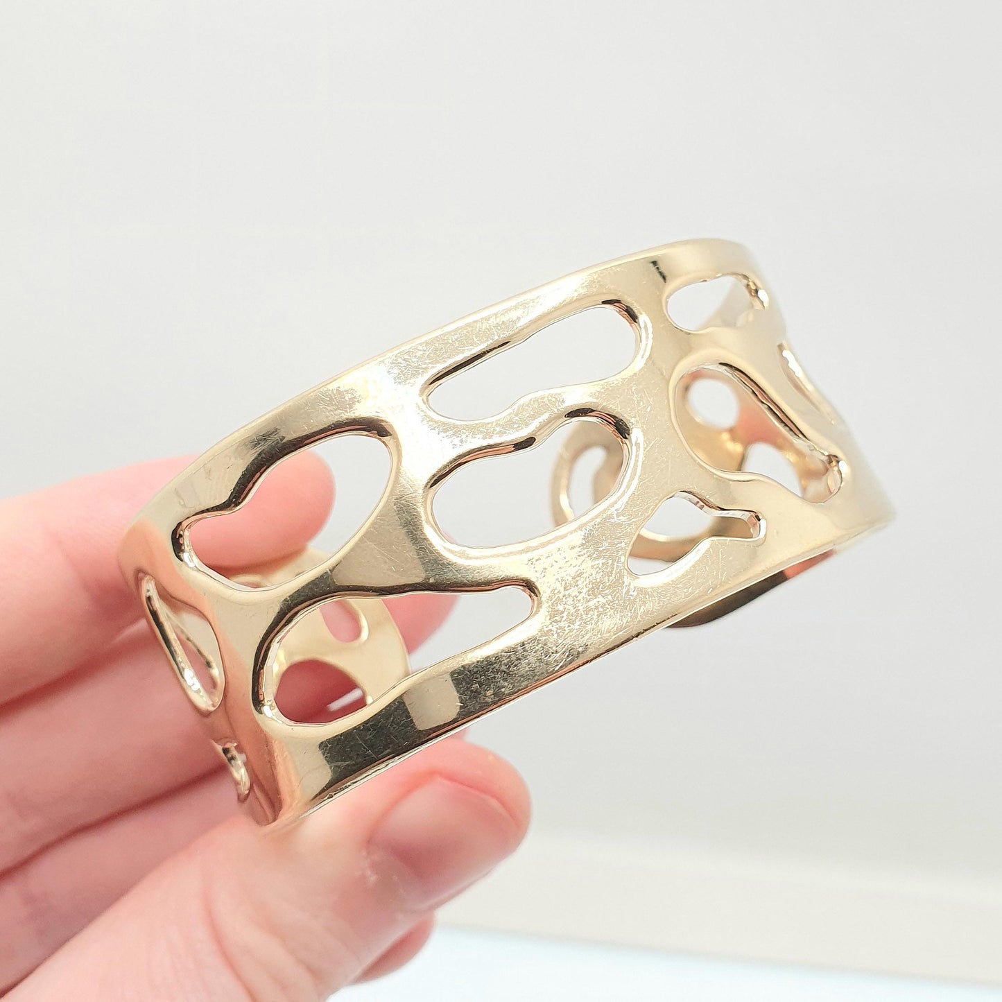 Vintage Gold on Sterling Silver Cuff Bangle Bracelet Leopard Spots Gold Gilt Solid 925 40.85g Chunky Womens Jewelry Jewellery