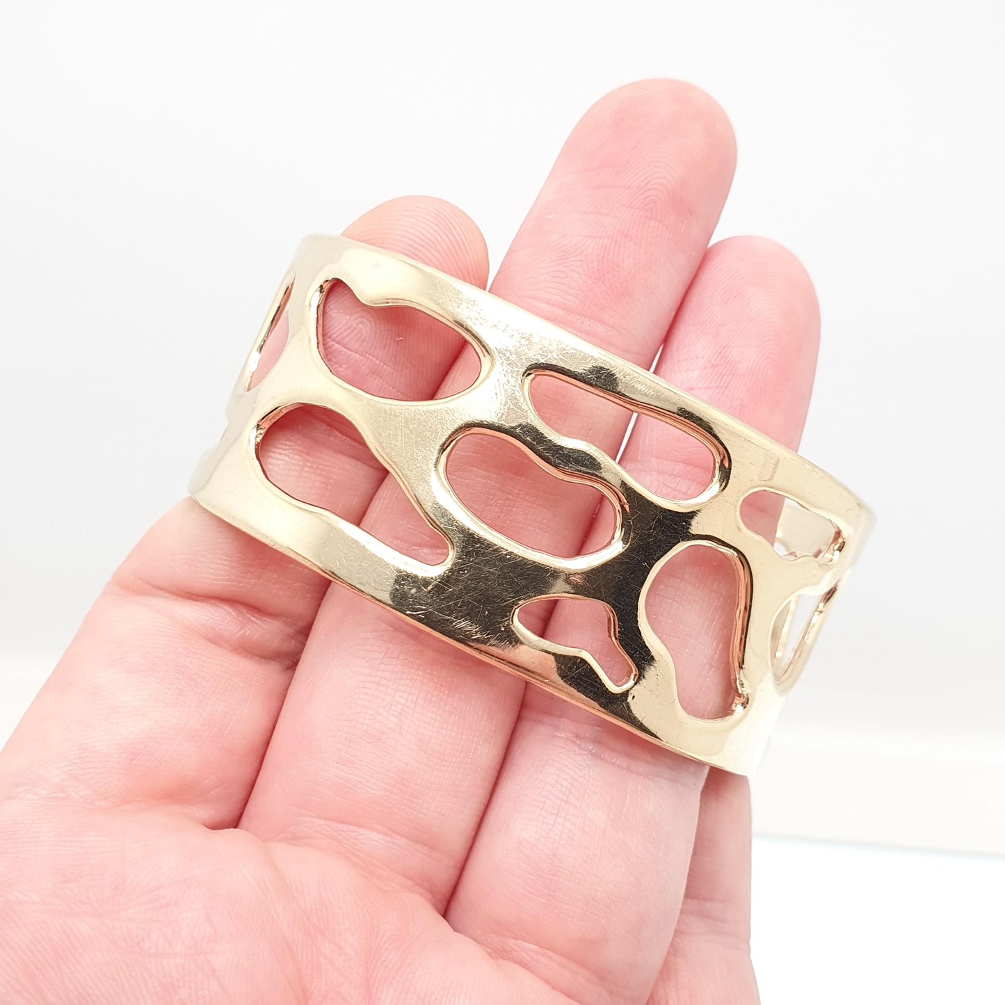 Vintage Gold on Sterling Silver Cuff Bangle Bracelet Leopard Spots Gold Gilt Solid 925 40.85g Chunky Womens Jewelry Jewellery