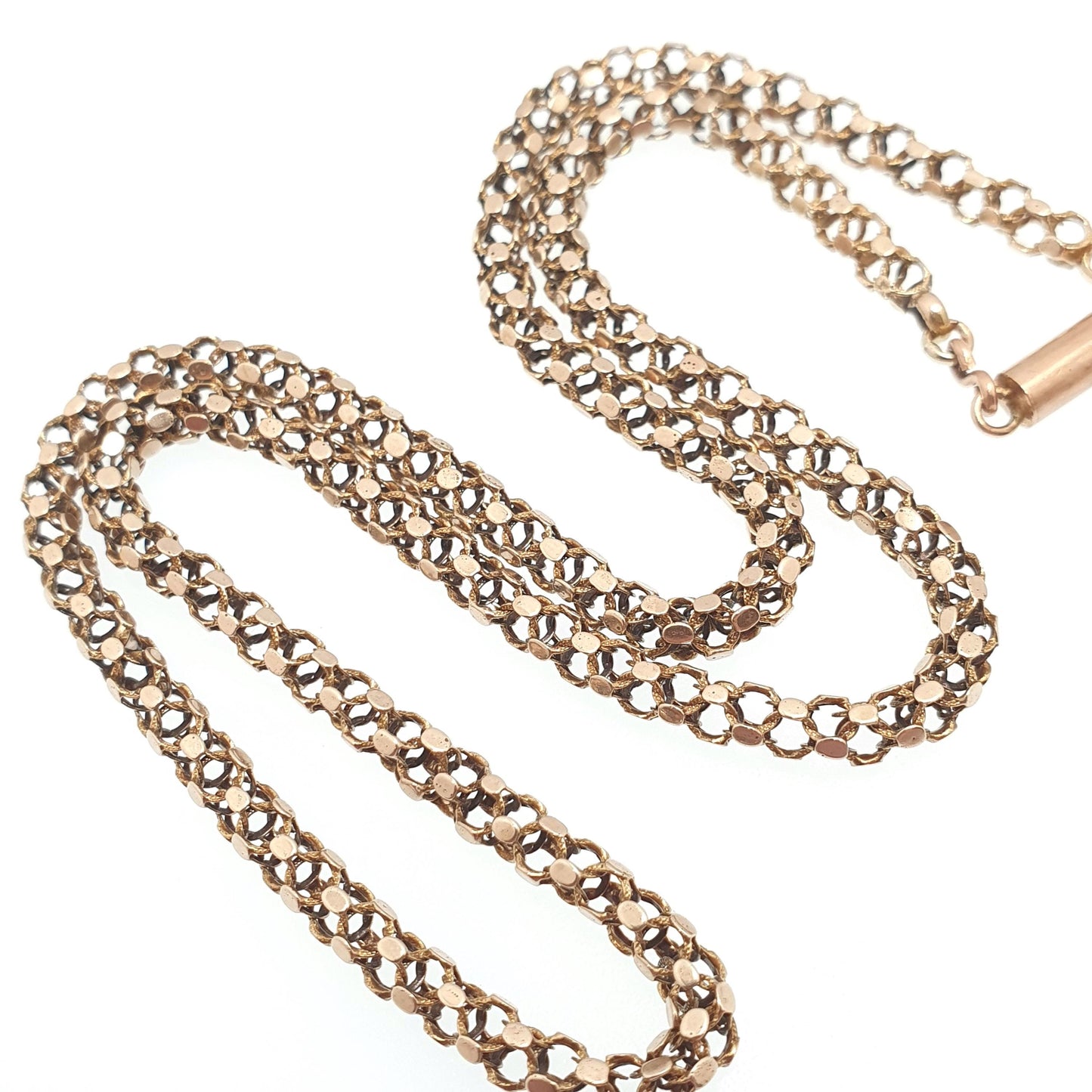 Antique Victorian 15ct Gold Mesh Link Chain Necklace Woven Hexagon Fancy 42cm 8.28g Choker Vintage Jewelry Jewellery