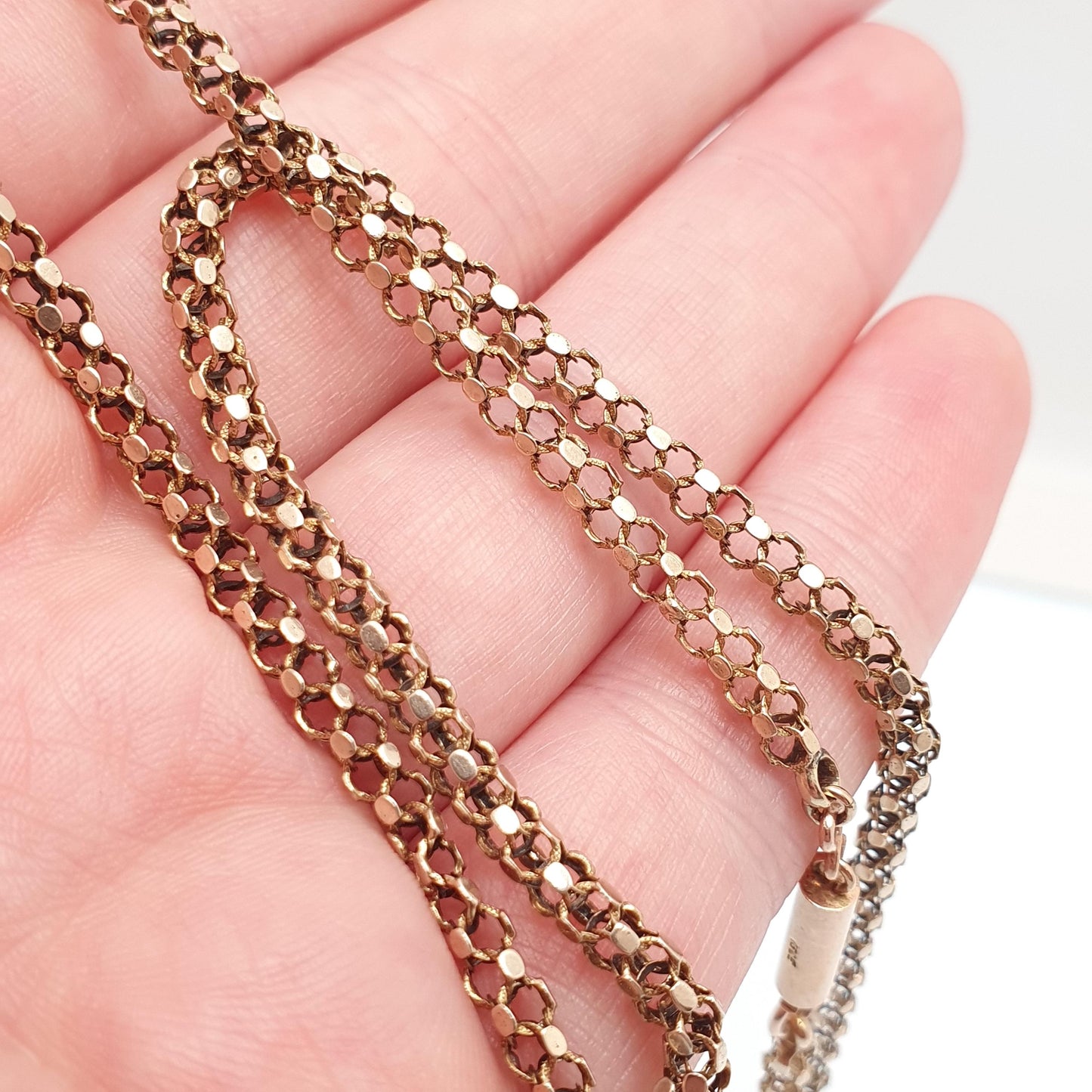Antique Victorian 15ct Gold Mesh Link Chain Necklace Woven Hexagon Fancy 42cm 8.28g Choker Vintage Jewelry Jewellery