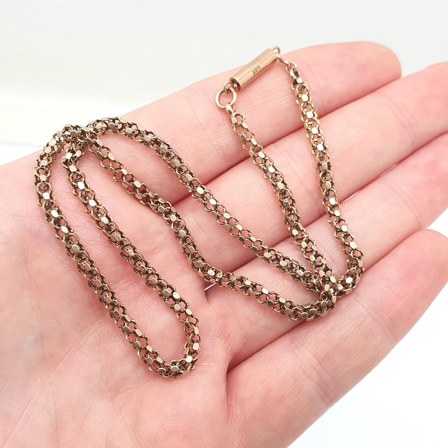 Antique Victorian 15ct Gold Mesh Link Chain Necklace Woven Hexagon Fancy 42cm 8.28g Choker Vintage Jewelry Jewellery
