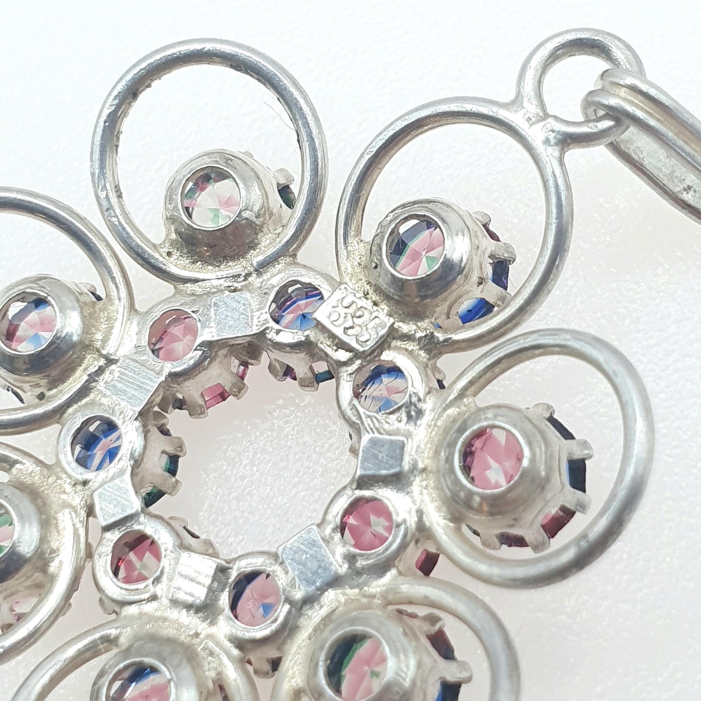 RESERVED/SOLD DON Old Vintage Solid Silver Iris Rainbow Glass Pendant Cluster Tutti Fruiti Necklace Multi Coloured 1950’s