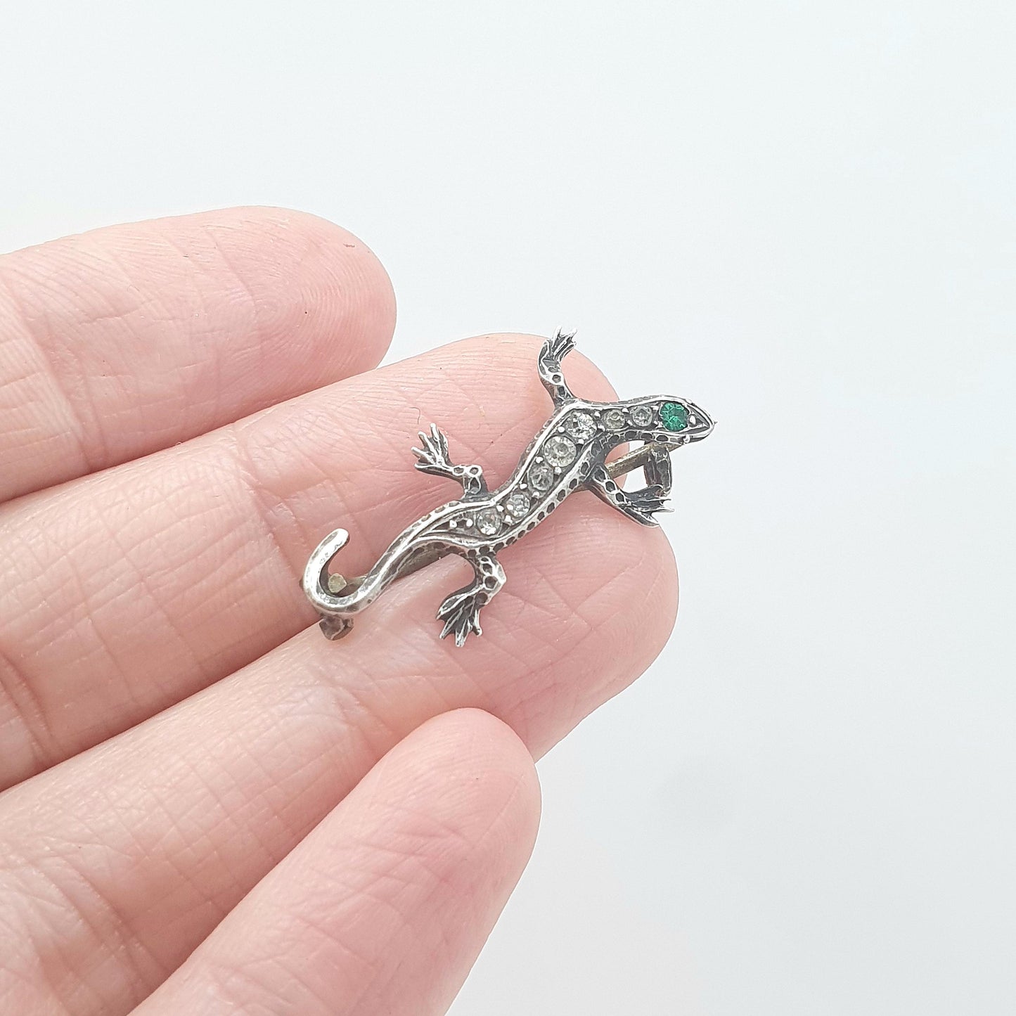 Antique Victorian Solid Silver Diamond Paste Lizard Brooch Reptile Animal Small Vintage Womens Retro Jewelry Jewellery Mens Unisex