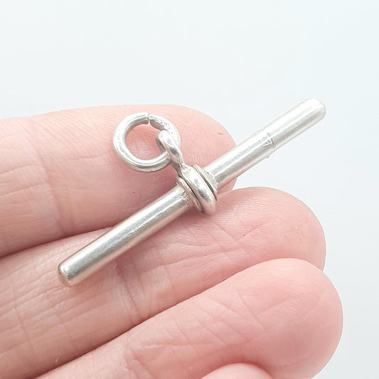 Antique Victorian Sterling Silver T Bar Pendant Albert Chain Charm Necklace Vintage Mens Womens Jewelry Jewellery