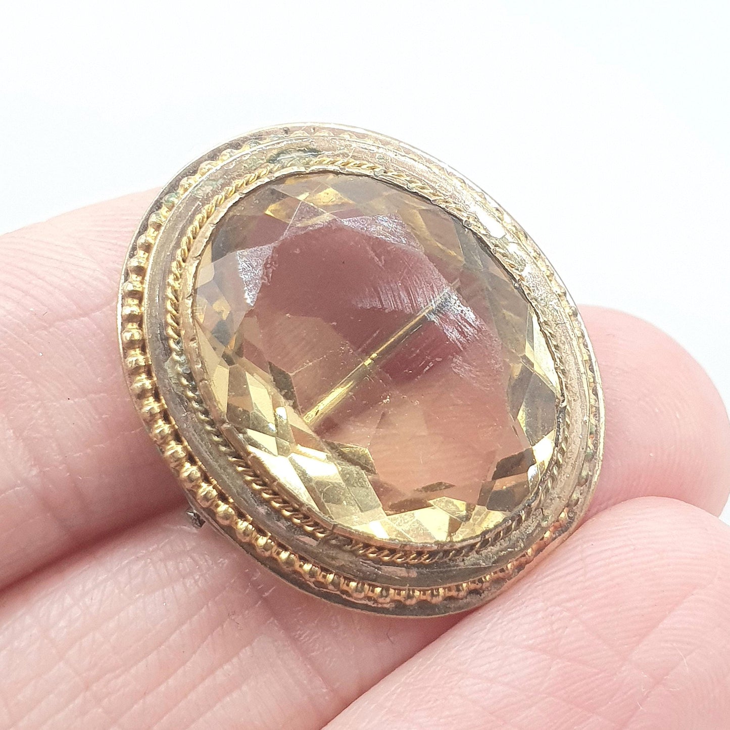 Antique Victorian Rolled Gold Citrine Paste Pendant Brooch Oval Cut Gold Filled Big Oval Orange Pin Vintage 1800s Jewelry Jewellery
