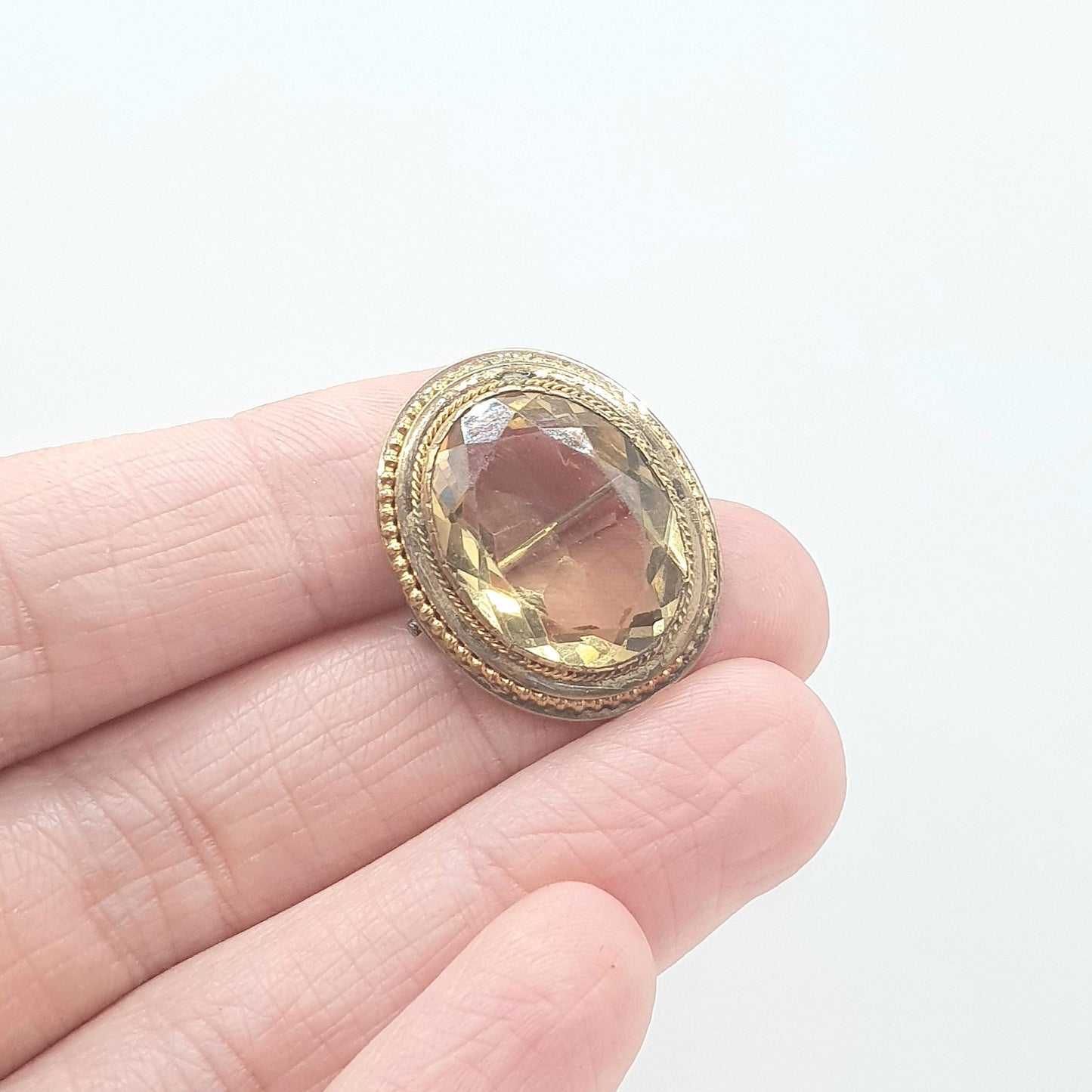 Antique Victorian Rolled Gold Citrine Paste Pendant Brooch Oval Cut Gold Filled Big Oval Orange Pin Vintage 1800s Jewelry Jewellery