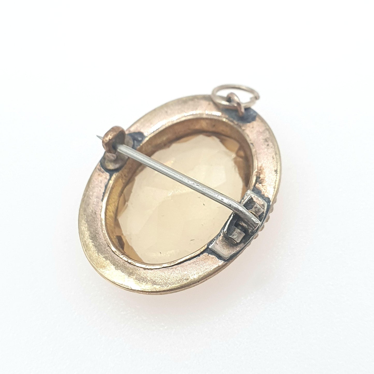 Antique Victorian Rolled Gold Citrine Paste Pendant Brooch Oval Cut Gold Filled Big Oval Orange Pin Vintage 1800s Jewelry Jewellery